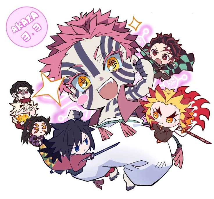 Akaza Douma chibi kết hợp đầy thú vị và ngầu