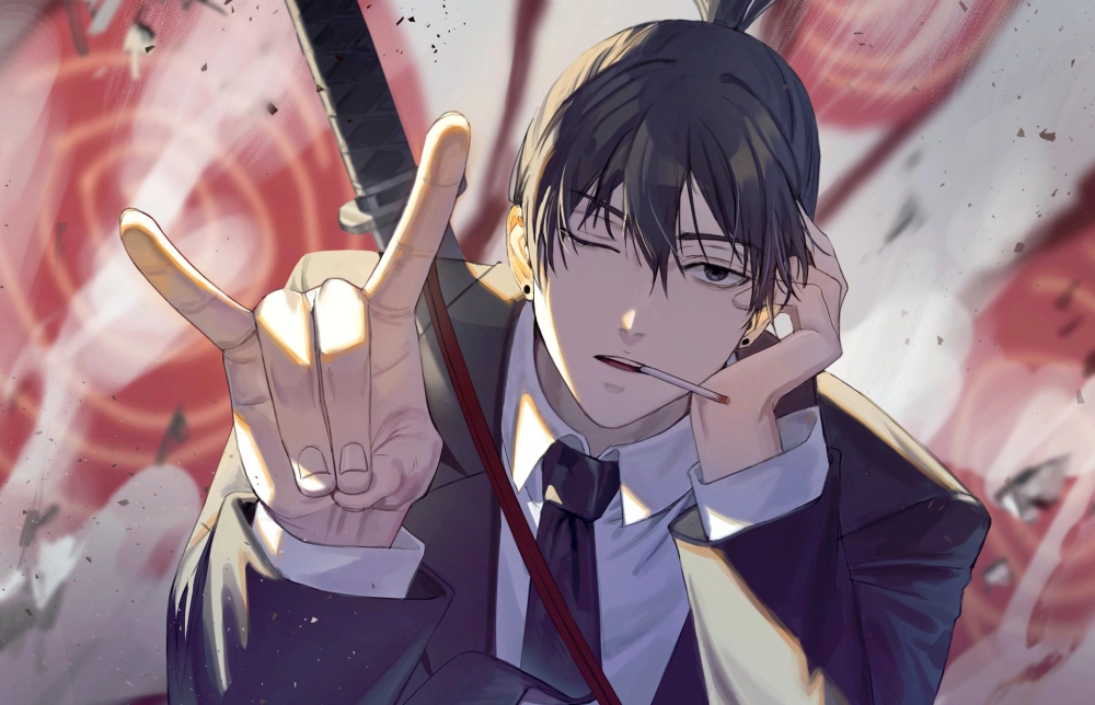 Aki anime với mái tóc rối trong chiều gió