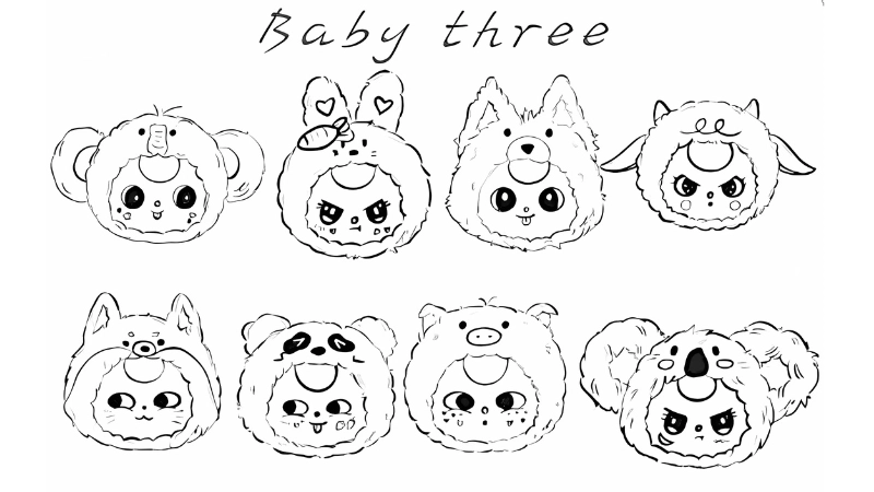  Bộ sưu tập tranh tô màu baby three đáng yêu cho bé tập tô 