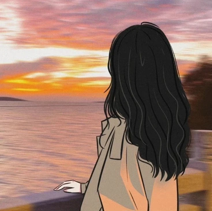 Ngắm hình vẽ cô gái tóc ngắn quay lưng lạ mắt