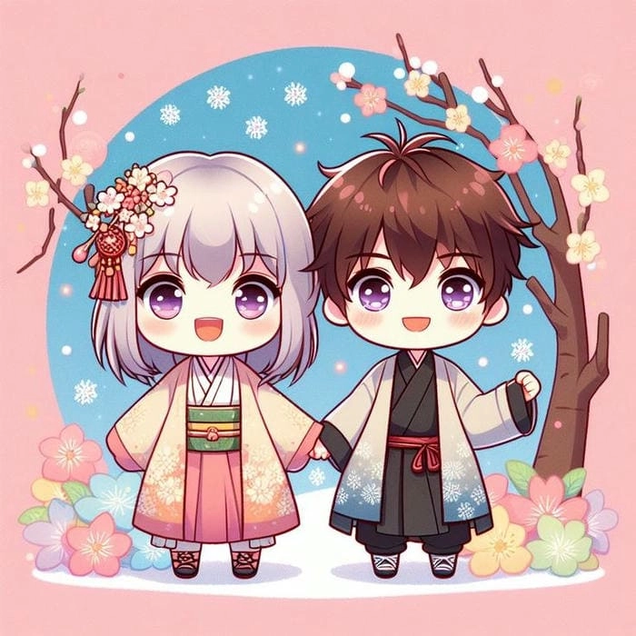 Thử ngay cute chibi avatar đôi làm hình nền