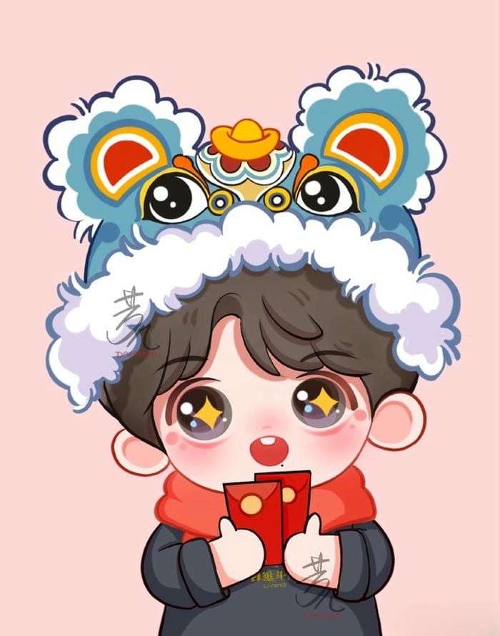 Làm mới ảnh bằng hình chibi ghép mặt tết