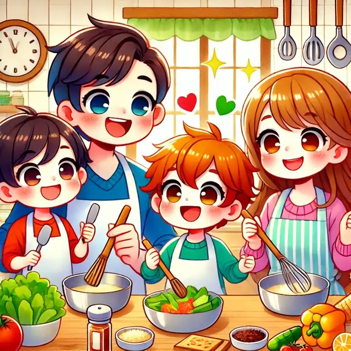 Khoảnh khắc đẹp của gia đình hạnh phúc chibi