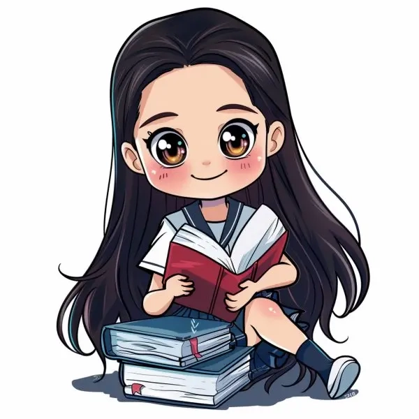 Hình ảnh cô gái đọc sách chibi dịu dàng dễ thương