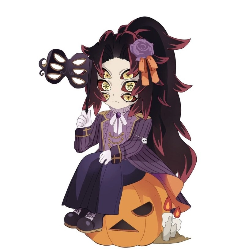 Kokushibo chibi cute với nét vẽ ngây thơ tinh nghịch