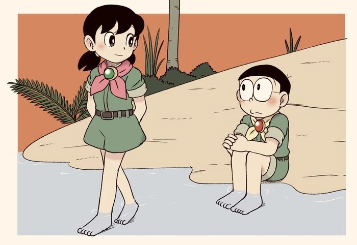 Hình nền Nobita và Shizuka mang màu tình yêu