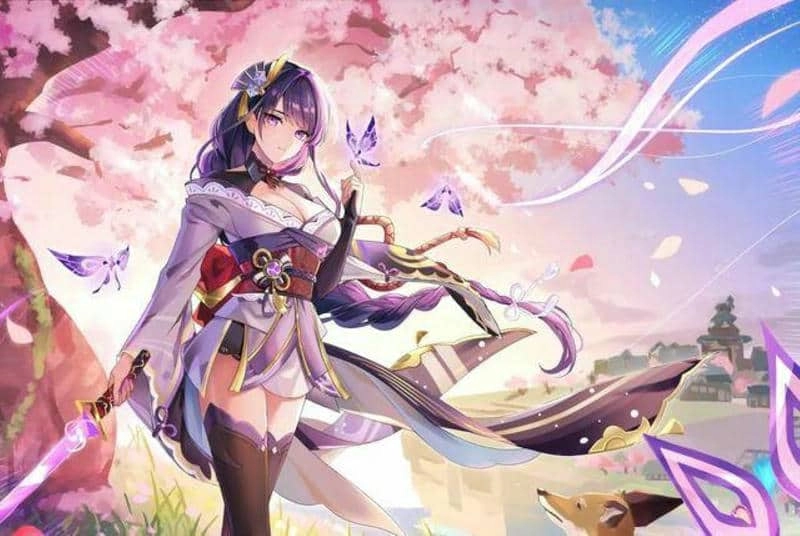 Raiden shogun chibi transparent hình nền sạch