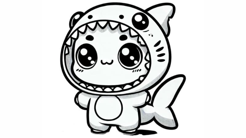 Bé thích tranh tô màu baby three hải sản cá mập không