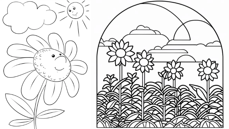 Tranh tô màu bông hoa với nhiều kiểu dáng cho bé lựa chọn