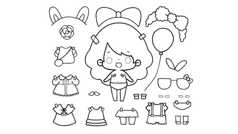 Sáng tạo với tranh tô màu búp bê giấy toca boca không màu cực chất