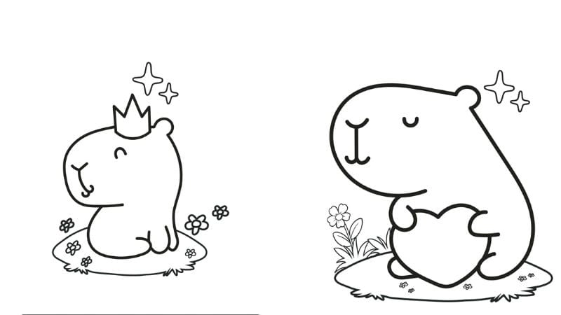 Dễ thương cùng tranh tô màu búp bê giấy capybara đáng yêu hết nấc