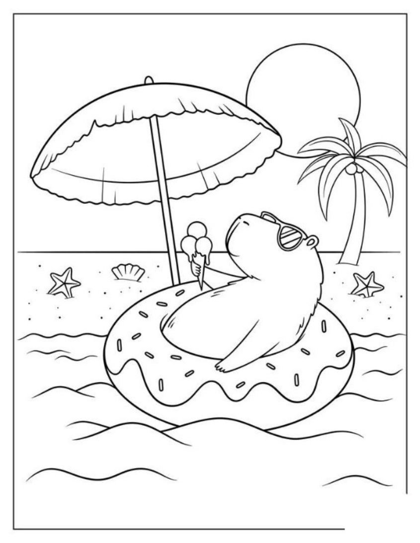 Bé mê tranh tô màu capybara dễ thương mới nhất