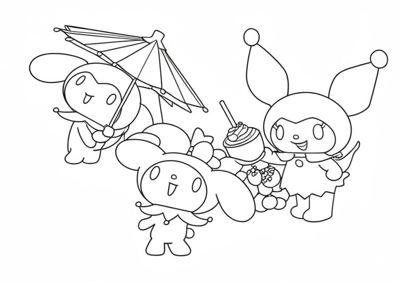 Bé nào cũng yêu cinnamoroll tranh tô màu kuromi và melody xinh xắn