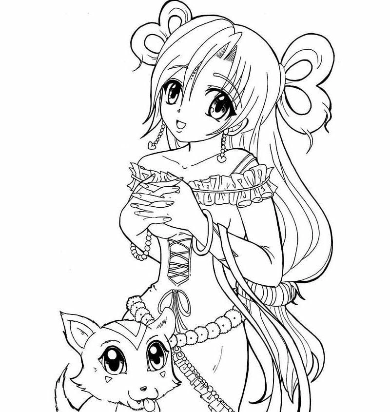 Tranh to màu công chúa anime khổ lớn rõ nét dễ tô cho bé