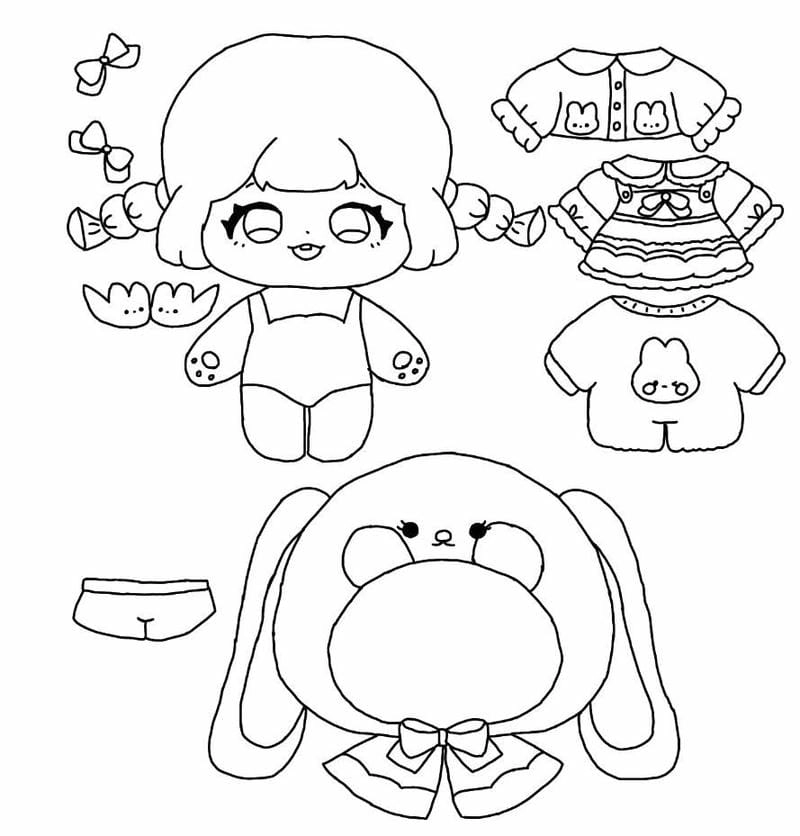 Ghim bộ tranh tô màu cute paper doll búp bê giấy chibi