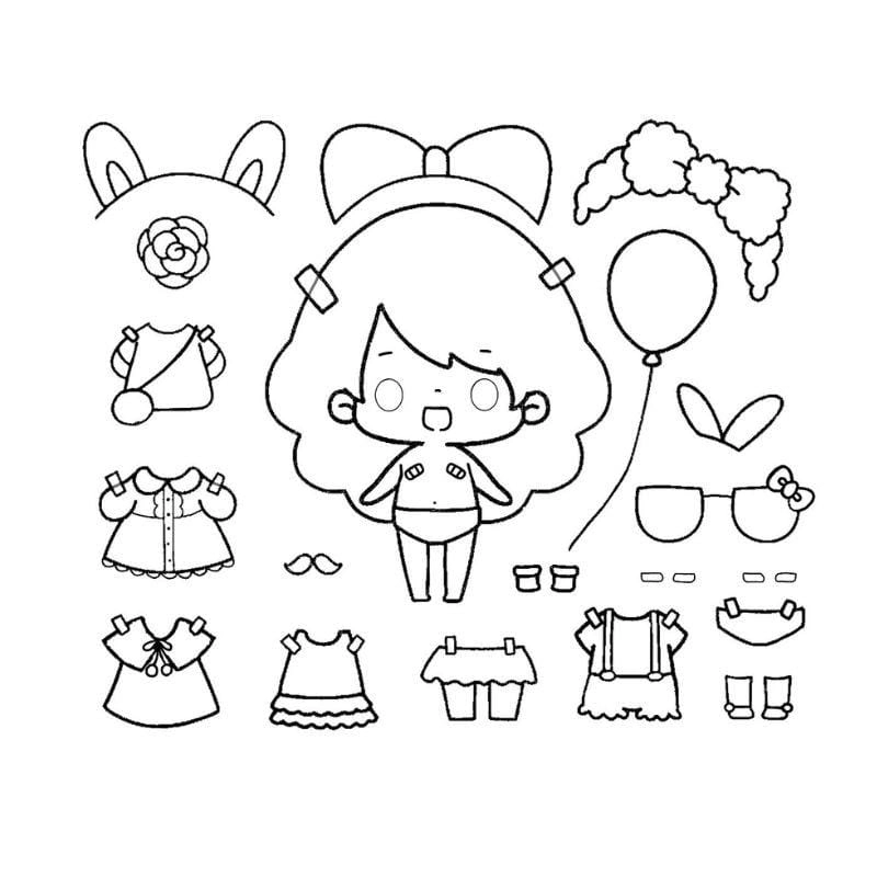 Tranh tô màu búp bê giấy chibi cute dễ thương mê mẩn