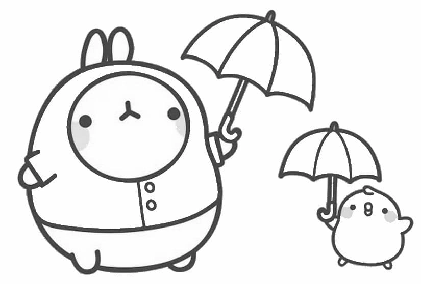 Tranh tô màu sticker cute molang siêu xinh cho bé yêu