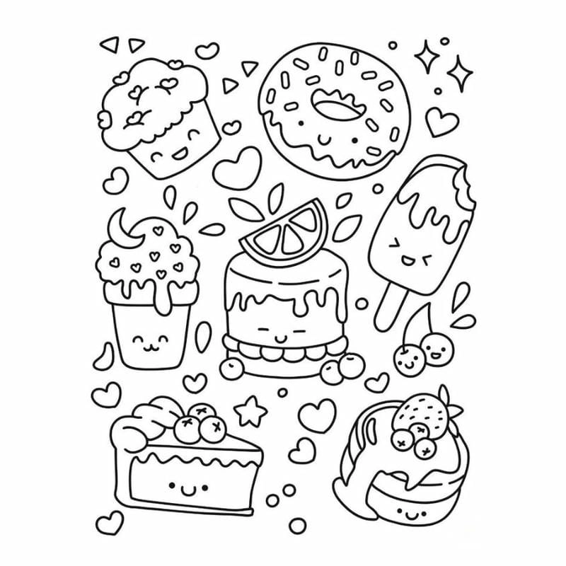 Tải ngay coloring pages tranh tô màu đồ ăn cực dễ thương