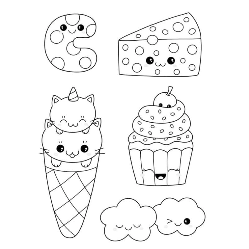 Bé tô sticker cute food tranh tô màu đồ ăn cute cực vui