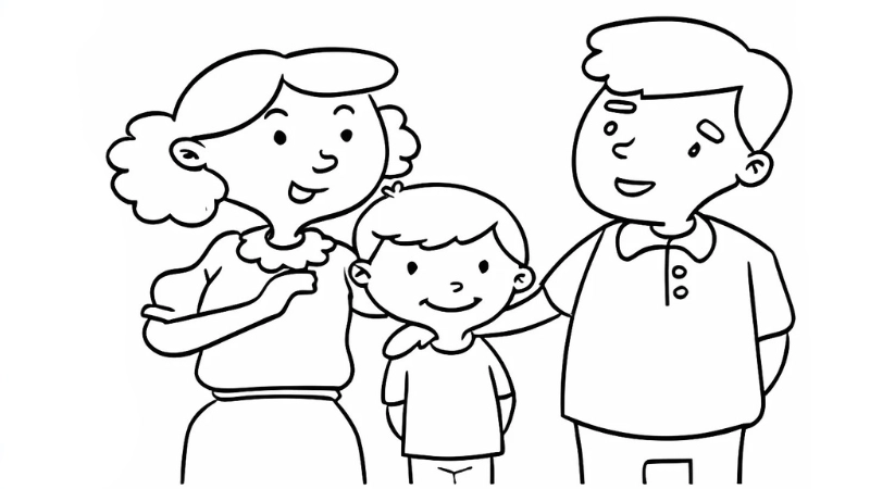 Hạnh phúc tranh tô màu gia đình 3 người đầy cảm xúc và yêu thương