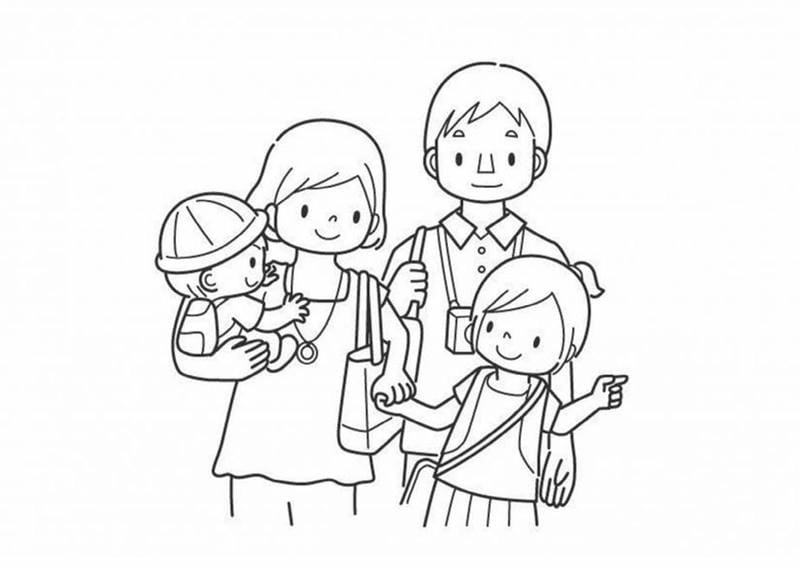 Đơn giản tranh tô màu gia đình 4 người giúp bé tô màu dễ và sáng tạo hơn