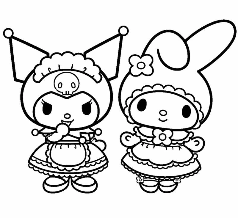 Tải và in tranh tô màu kuromi và cinnamoroll nhanh