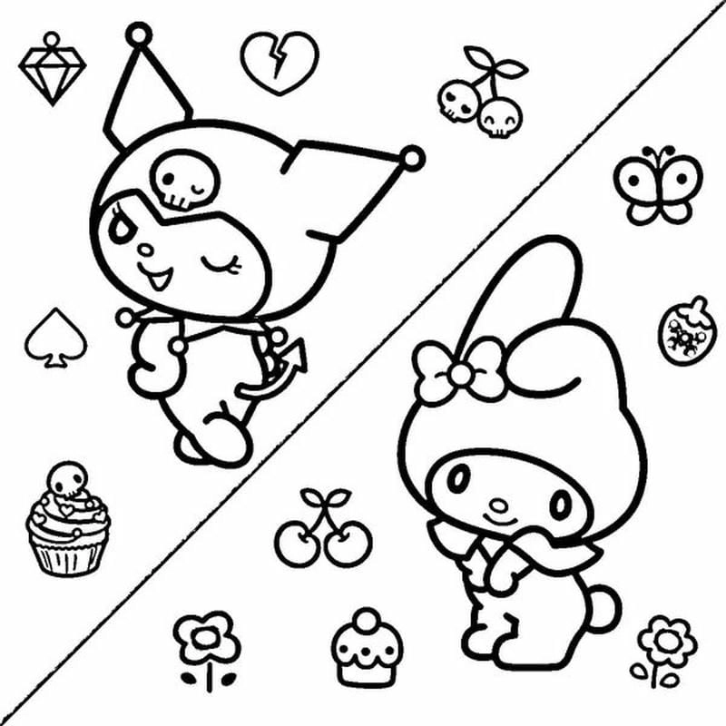 Tranh tô màu melody và kuromi dễ thương cho bé sáng tạo