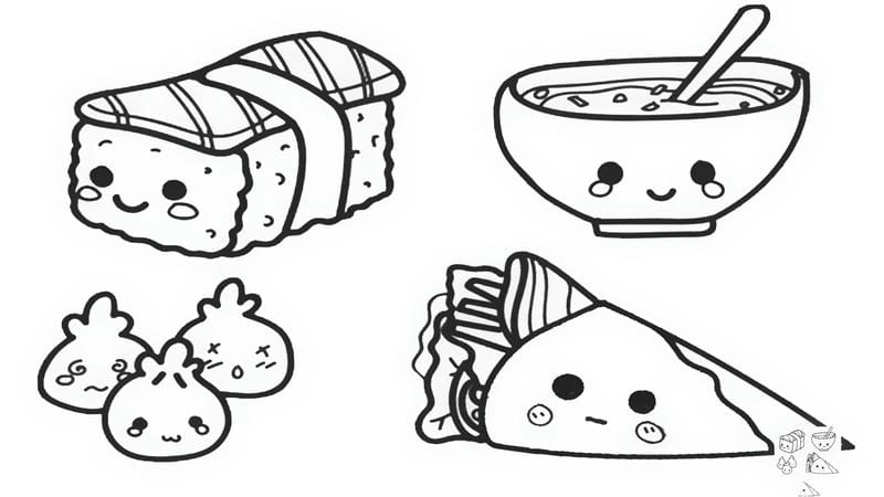 Thử ngay đồ ăn tranh tô màu sticker cute ngọt ngào siêu cute