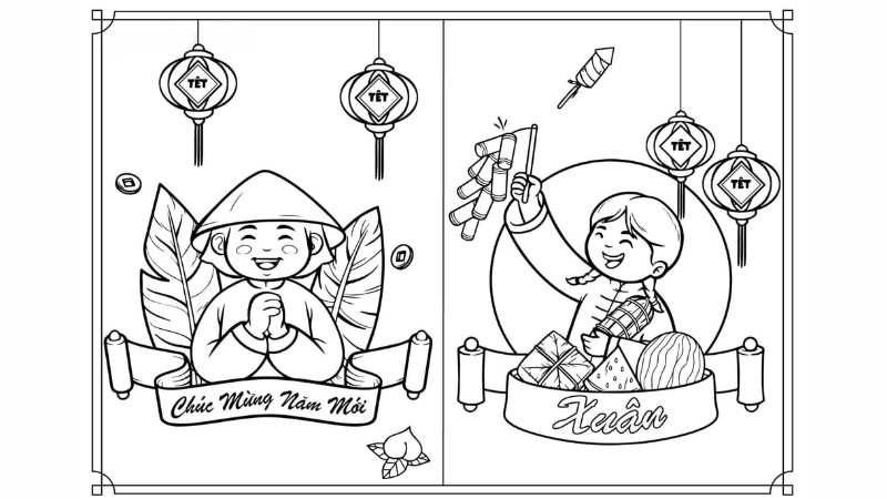 Bao lì xì bao lì xì tranh tô màu tết 2025 cực dễ thương