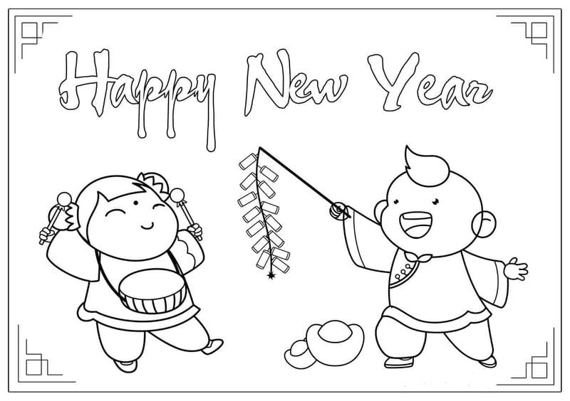 Tranh tô màu tết nguyên đán rộn ràng ngày tết