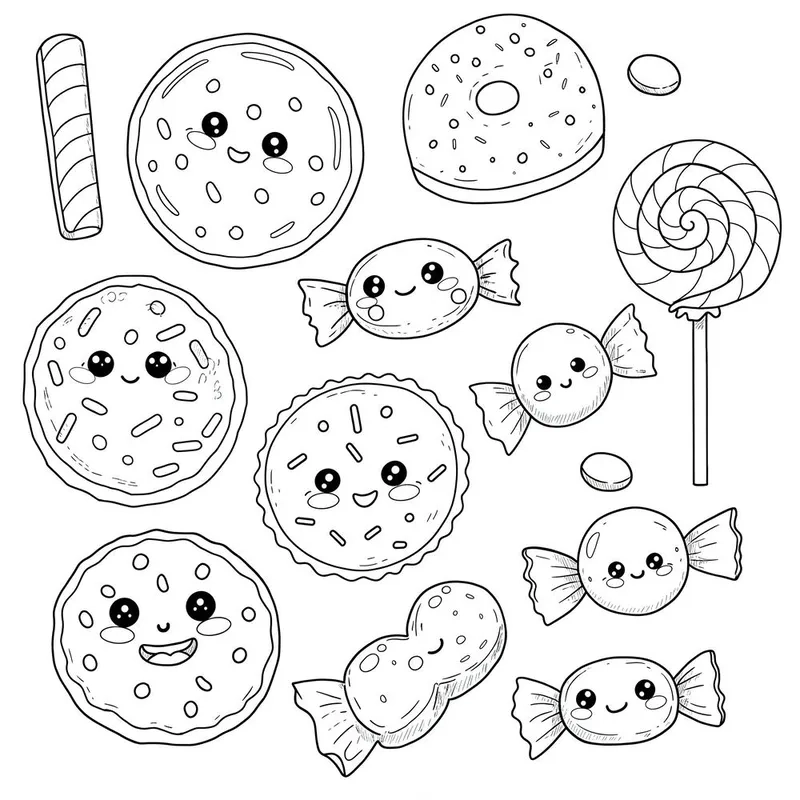 Mẫu tranh tô màu bánh kẹo cute hấp dẫn bé ngay từ cái nhìn