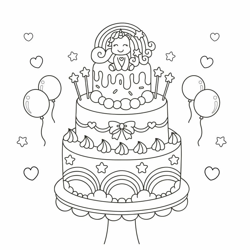 Bé mê mẩn với tranh tô màu bánh sinh nhật cute cực dễ thương