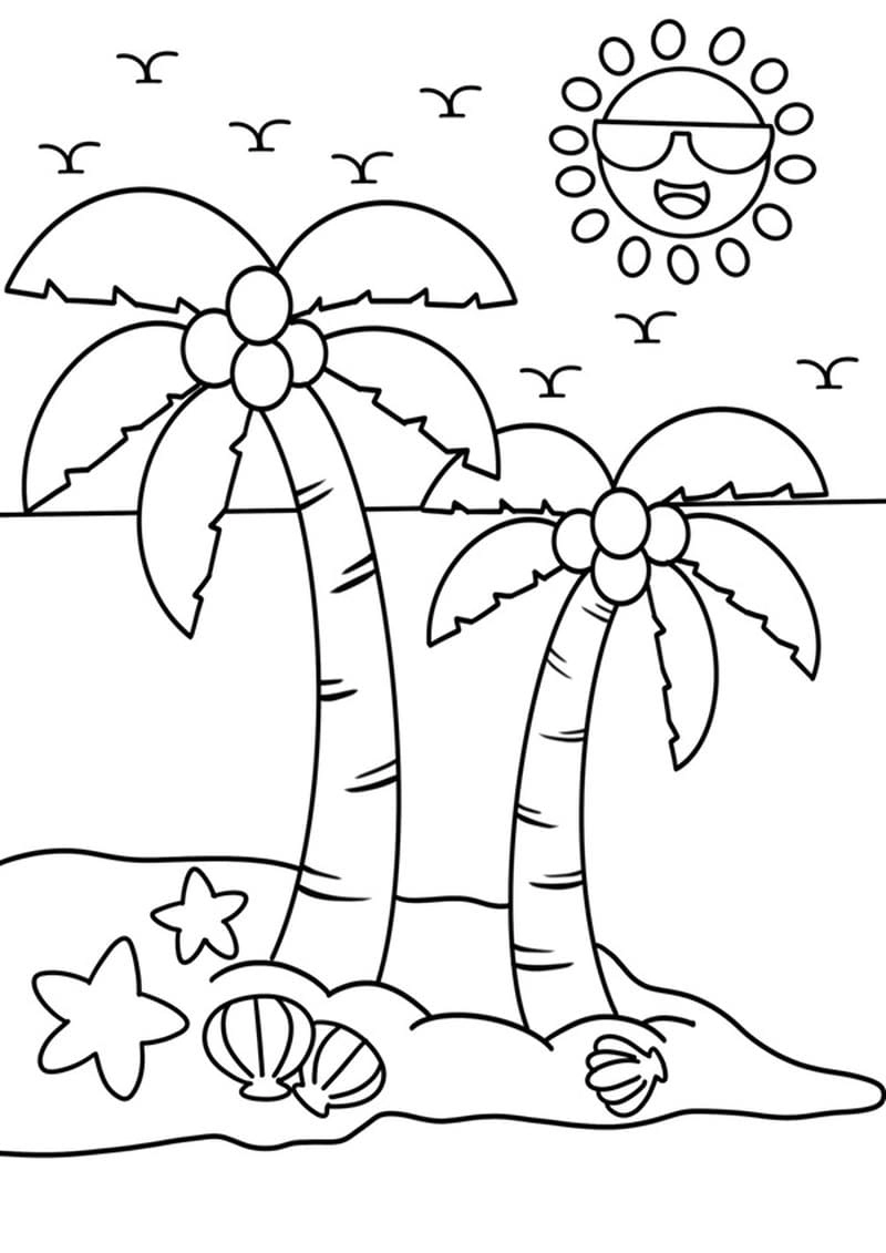 Thêm màu hè vào tranh tô màu phong cảnh bãi biển vui nhộn