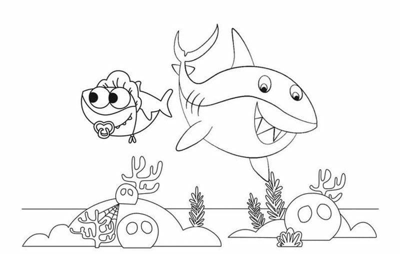Tải bộ tô màu cá mập cute dễ thương cho bé