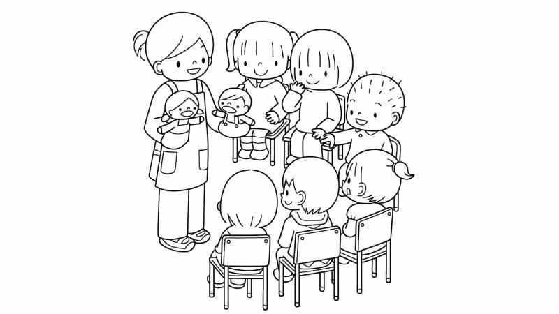 Tranh tô màu cô giáo mầm non giúp bé nhận biết hình ảnh thân quen