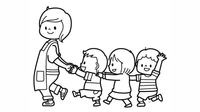 Tranh tô màu cô giáo và các bạn rèn luyện sự khéo léo cho trẻ nhỏ