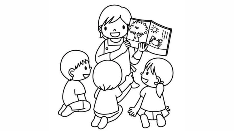 Tranh tô màu cô giáo và các bạn mầm non hỗ trợ bé học qua hình ảnh