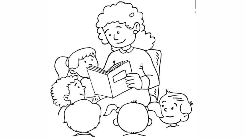 Tranh tô màu cô giáo và học sinh mầm non tạo cảm hứng sáng tạo mỗi ngày