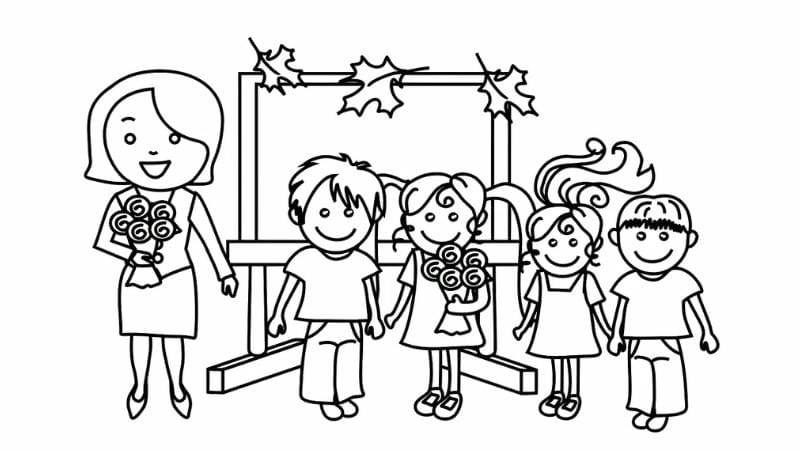 Tô màu cô giáo và học sinh giúp bé học cách thể hiện cảm xúc