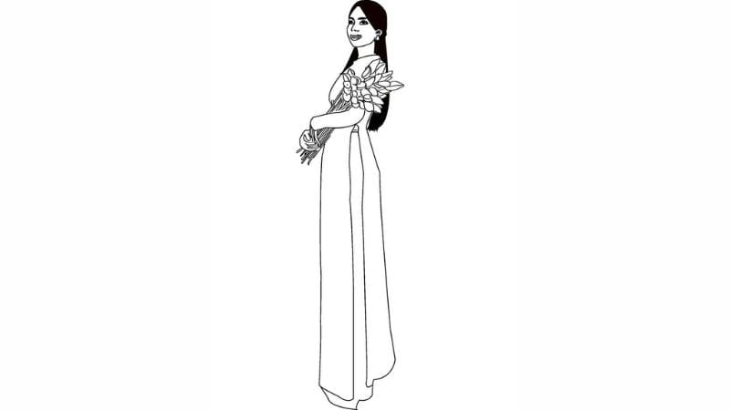 Bé yêu thích tranh to màu cô giáo mặc áo dài