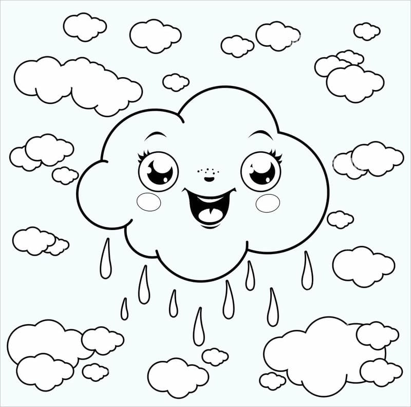 Bé học thời tiết qua tranh tô màu mây mưa