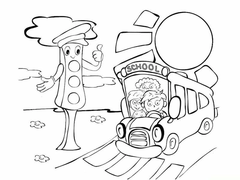 Bé luyện tay với tranh vẽ cột đèn giao thông
