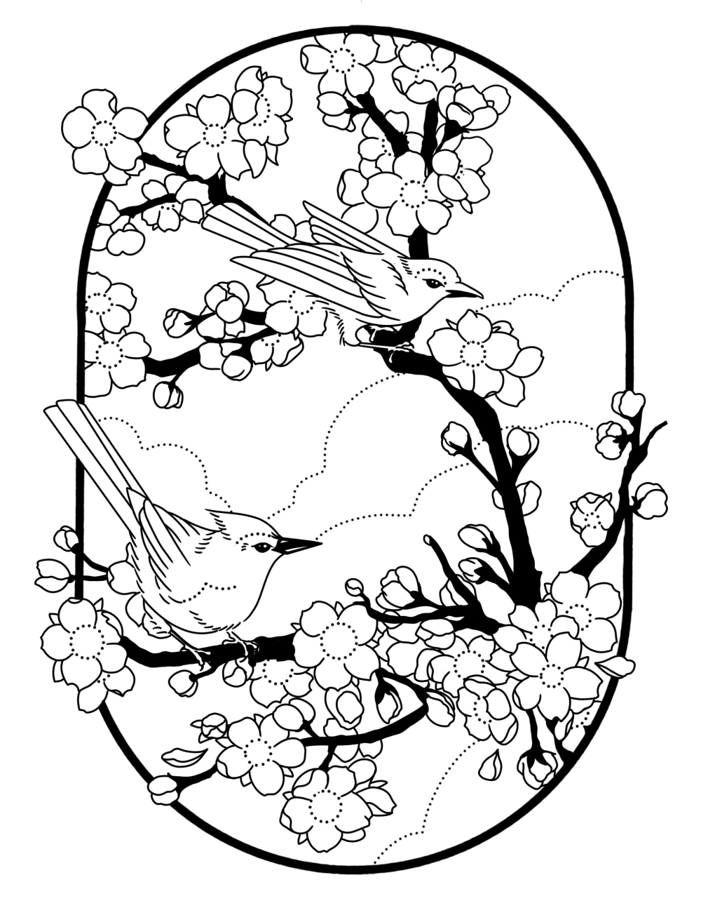 Kết hợp tranh tô màu hoa đào với trái cây sinh động