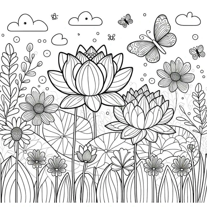 Gợi ý mẫu hoa sen tô màu đơn giản cho bé luyện nét vẽ