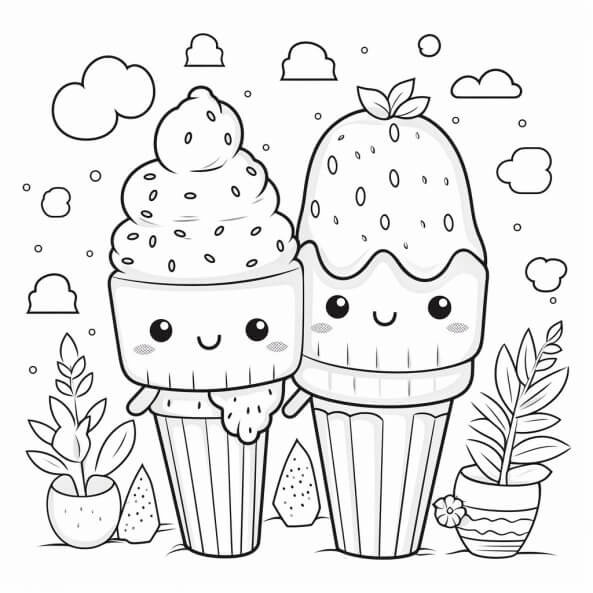 Gợi ý mẫu tô màu kem cute cho bé gái