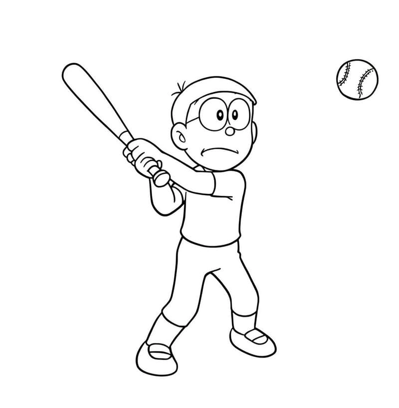 Bé thích thú với hình ảnh tô màu nobita sinh động