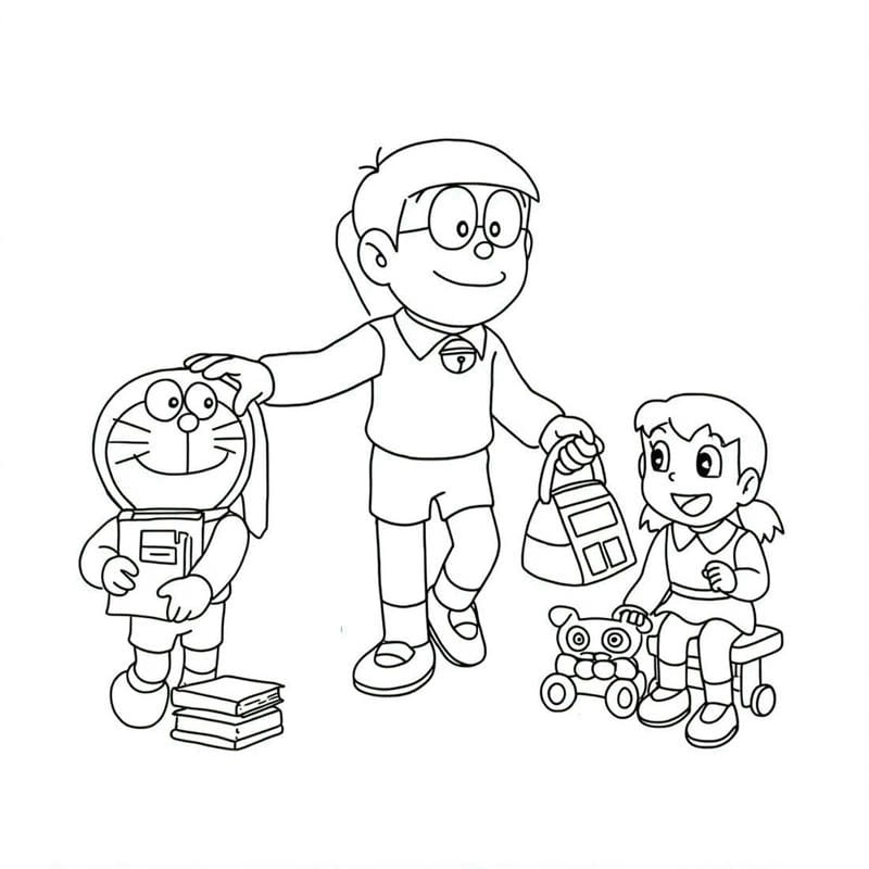 Phụ huynh có thể in hình to màu doremon và nobita cho bé