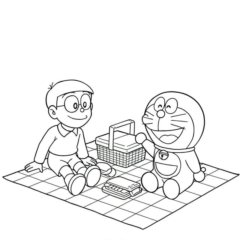 Bé hào hứng với bộ to mau doremon va nobita va xuka đẹp