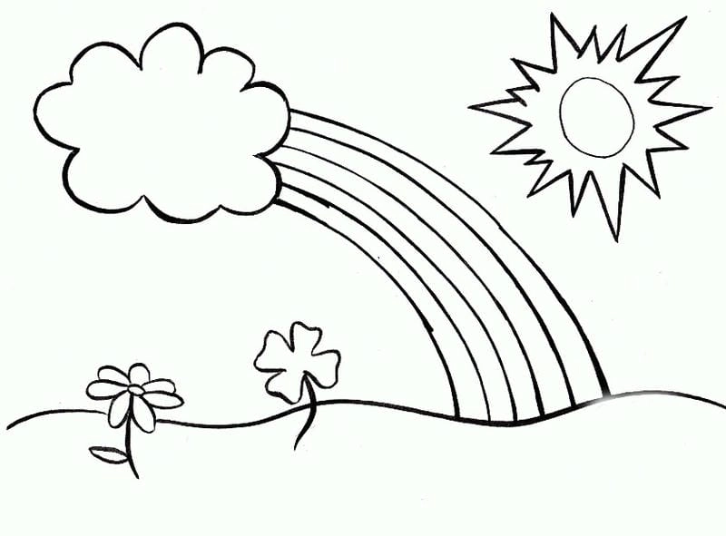 Tranh tô màu ông mặt trời và đám mây đơn giản dễ tô cho bé