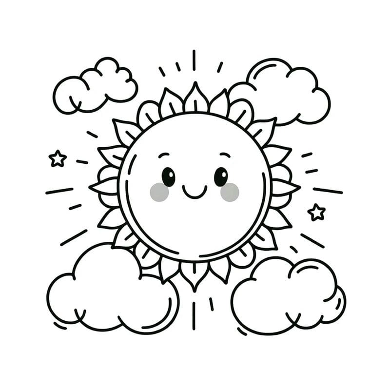 Sáng tạo với tranh tô màu ông mặt trời và đám mây